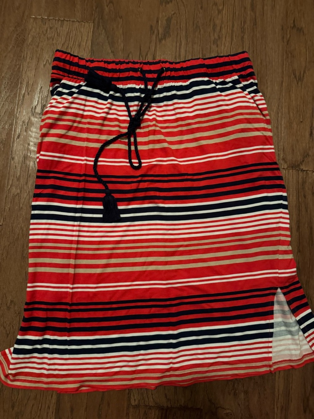St. John's Bay Red, Navy & White Striped Pencil Skirt